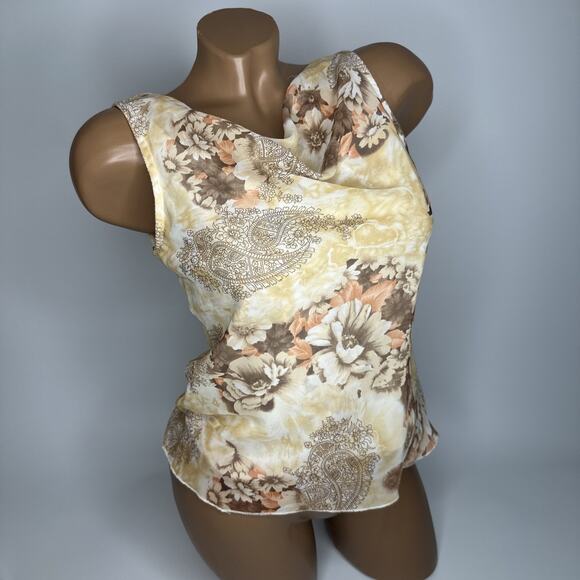 Vintage Y2K Cowl Neck Tank Top S Floral Paisley Fairycore Boho Soft Slip Style - Picture 1 of 8